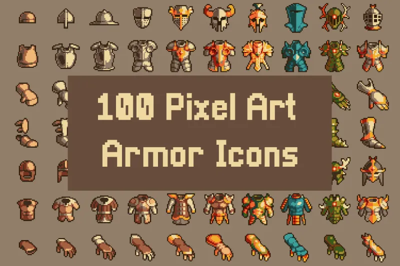 100 Pixel Art Armor Icons Pack 6