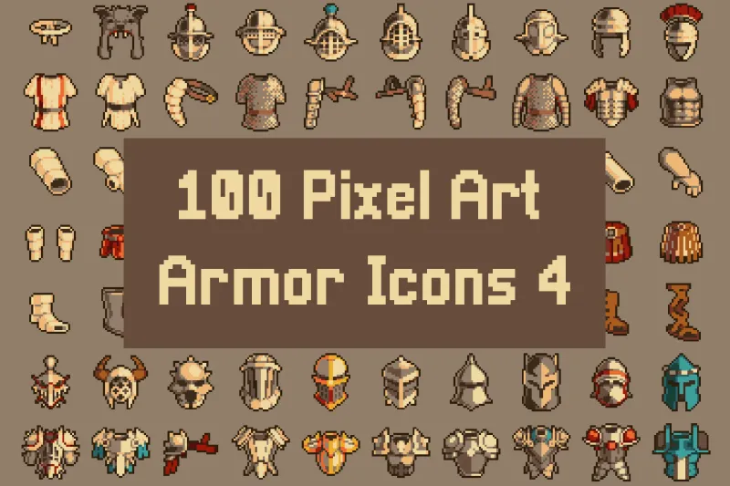 100 RPG Armor Icons Pixel Art