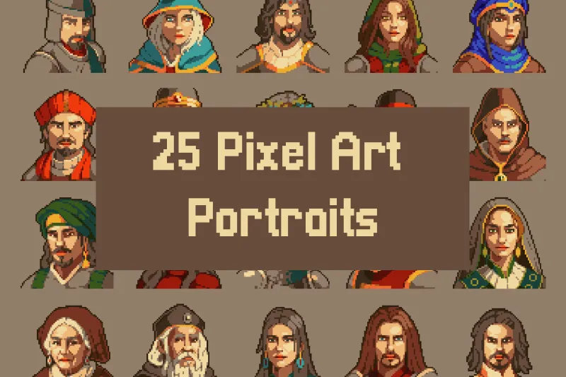 64×64 Medieval Pixel Character Portraits