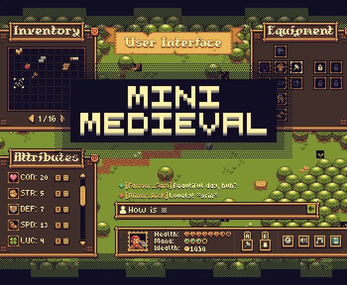 Mini Medieval User Interface - RTS & RPG Top-Down (8x8 Pixel Art)