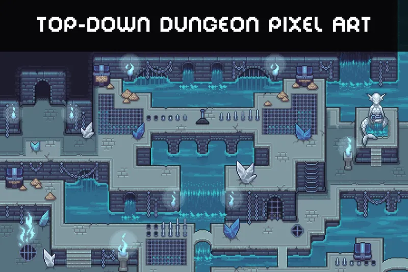 Dungeon Tileset Pixel Top-Down for Indie Game