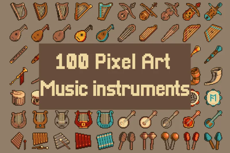 Fantasy RPG Pixel Musical Instrument 32×32 Icons