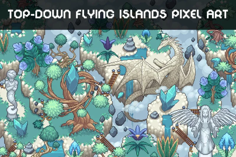 Flying Islands Pixel Art Top-Down Tileset