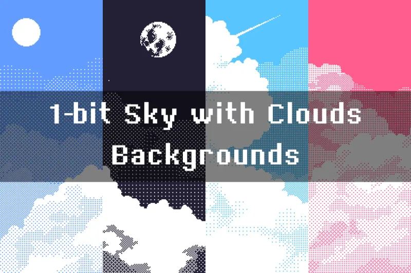 Free 1-bit Sky and Clouds Pixel Backgrounds