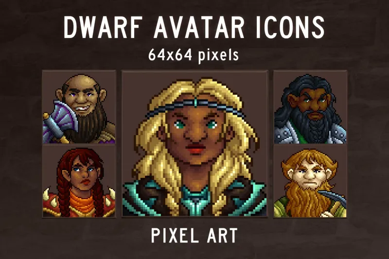 Free Dwarf Avatars 64×64 Pixel Icon Pack