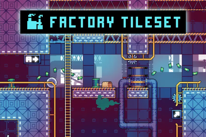 Free Factory Pixel Art 32×32 Tileset for Cyberpunk