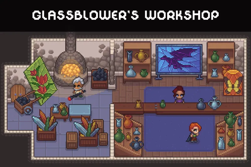 Free Glassblower’s Workshop Top-Down Pixel Art Asset