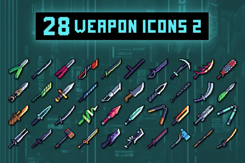 Free Melee Weapon Pixel Icons for Cyberpunk