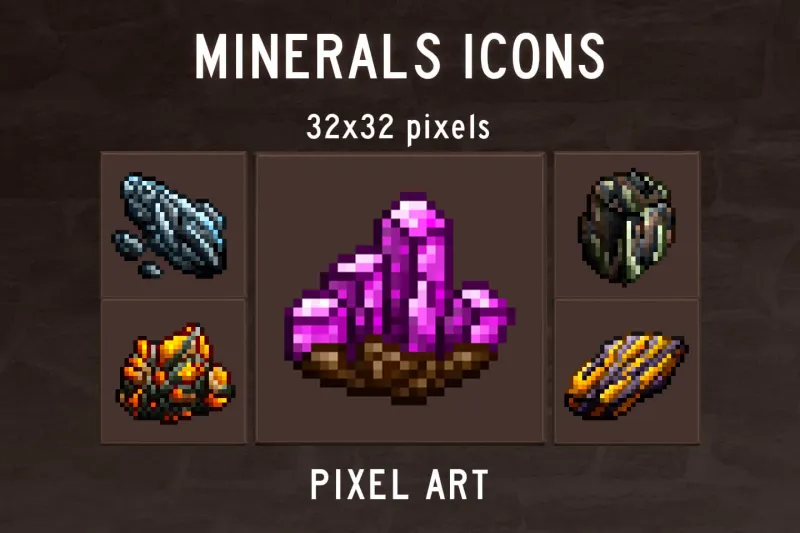 Free Minerals Pixel Art Icons
