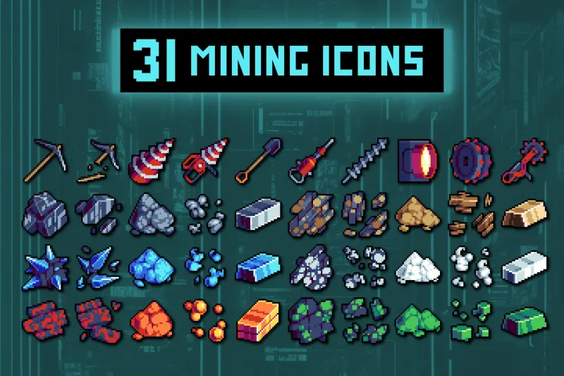 Free Mining Pixel 32×32 Icons