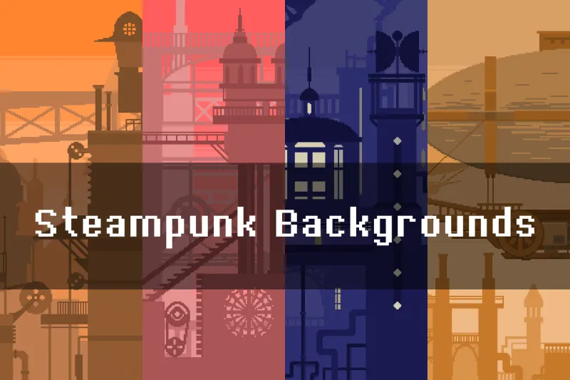 Free Steampunk Cityscape Pixel Backgrounds