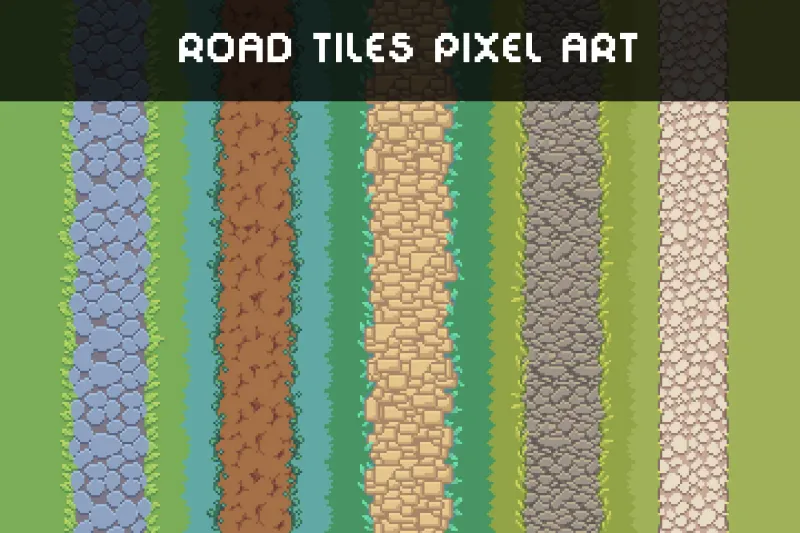 Path and Road Top-Down Tileset Pixel Art