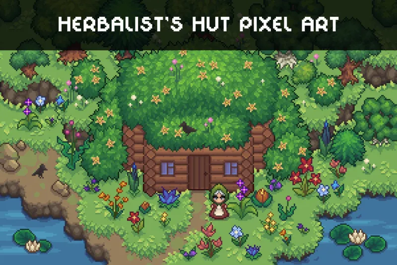 Pixel Art Herbalist’s Hut Top-Down Asset Pack