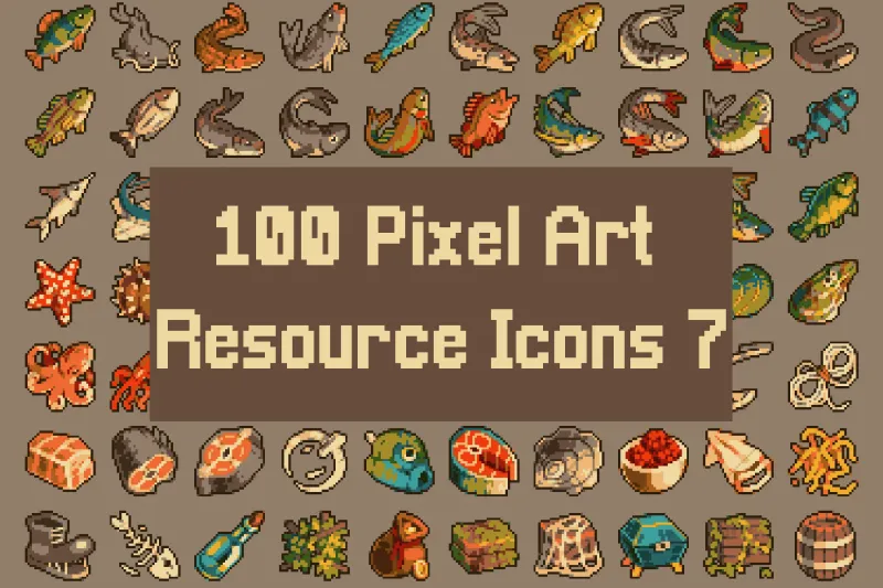 Pixel Art Medieval Fishing 32×32 Icon Pack