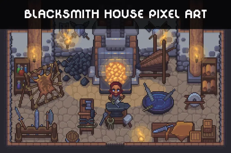 Pixel Blacksmith House Interior and Exterior Assets