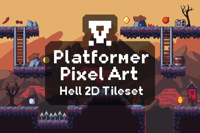 Platformer Pixel Art Hell 2D Tileset