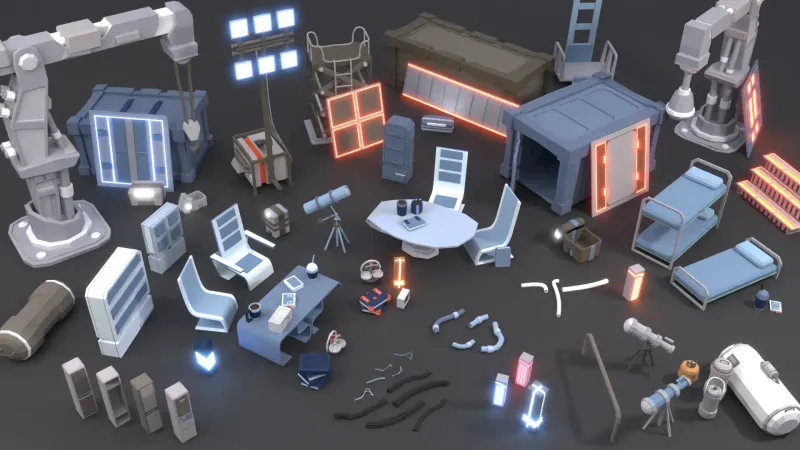 Sci-Fi Frontier Facilities Prop Kit: 100+ Environment & Prop Assets