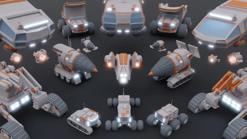 Sci-Fi Modular Rovers & Harvesters Kit: 20 Vehicles & 100+ Modular Parts