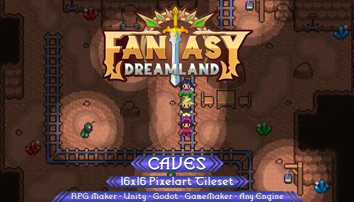 Caves Tileset 16x16 Pixelart - Fantasy Dreamland