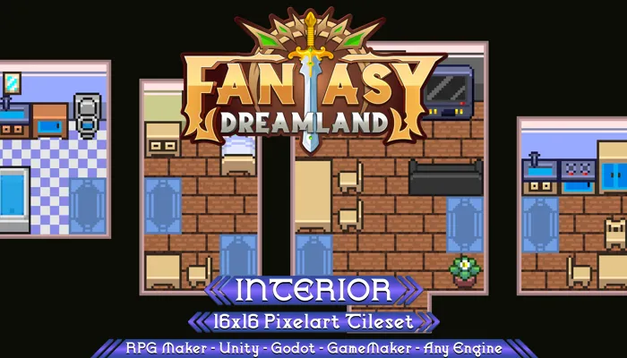 Interiors Tileset 16x16 Pixelart - Fantasy Dreamland
